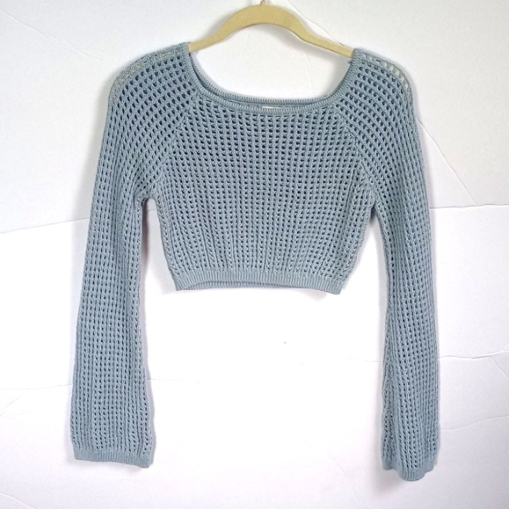 Small LA Hearts Pac Sun Ava Crochet Cropped Knitted Sweater Y2K Festival Grunge
